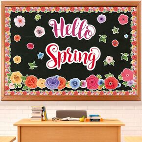 Chunnin 51 PCS Spring Bulletin Board for Classroom Wildflowers Bulletin Board Decorations Hello Spring Bulletin Board Cutouts Set Flowers Cutouts Spring Floral Bulletin Board for School Chalkboard