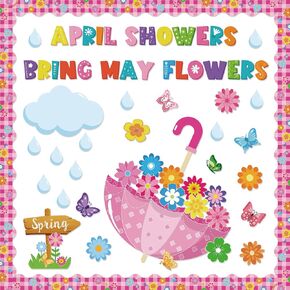 Faccito 73 Pieces April Showers Bring May Flowers Classroom Decorations Umbrella Clouds Flowers Spring Bulletin Board Cutouts for Preschool Kindergarten Primary School Spring Classroom Decor Supplies