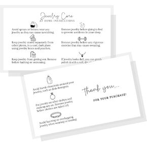 Jewelry Care At Home Instruction Cards | 50 Pack | 2 x 3.5" Business Card Size | Jewelry Care Supplies | Jewelry Consultant Supplies | Add to Jewelry Care Kit | Minimalist Black and White Card Design