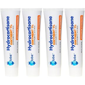 Globe (4 Pack) Hydrocortisone Maximum Strength Transparent Ointment 1%,1 oz, Anti-Itch Topical Ointment for Redness, Swelling, Itching, Rash, Bug/Mosquito Bites, Eczema, Hemorrhoids & More