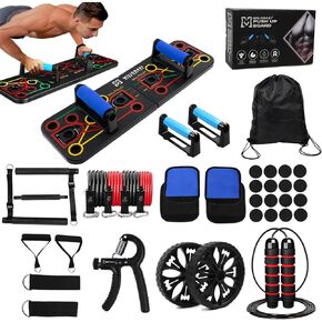 Push Up Board Exercise Equipment by Miliorari - At Home Workout Equipment - Includes Resistance Bands Set, Ab Roller Wheel, Pilates Bar - Full Body Workout for Men & Women, Gift for Boyfriend