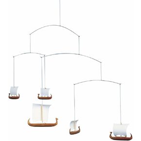 Viking Ships 5 Hanging Mobile - 26 Inches - Teak - Handmade in Denmark by Flensted
