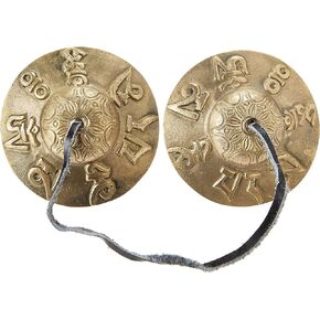 Tibetan Tingsha Cymbals ~2.75 inches- "Om Mane Padme Hum" Symbols Embossed~Hand Tuned Meditation Tibetan Bell ~ Traditional Percussion Instrument for folk devotional music~Handmade in Nepal
