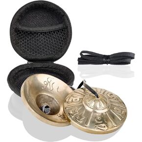 ZenBless 3 بوصة صنج تينغشا التبتية قطعتان، مع صندوق تخزين وحقيبة قماش، أجراس نحاسية للتأمل السنسكريتية الرونية للشفاء الروحي، بوذية اليوغا، أدوات موسيقية للاسترخاء in Kuwait