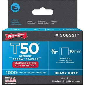 Arrow Fastener 506SS1 Heavy Duty T50 Stainless Steel Staples for Upholstery, Construction, Furniture, Crafts, 3/8-Inch Leg 3/8-Inch Crown Size,Length, 31000-Pack