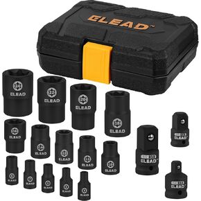 17-Piece Inverted E-Torx Socket Set - Impact Chrome Vanadium Steel Star Female Sockets for Impact Wrench 1/2 3/8 1/4 Drive Precision Torque Extractor Kit with Secure Tamper-Proof Storage Case