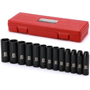 MIXPOWER 12 Pieces 3/8-Inch Drive Deep Impact Socket Set, 5/16 to 1 inch, CR-V, SAE, 6 Point, Deep, 12 Pieces 3/8" Dr. Socket