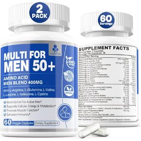 Multivitamin for Men 50 Plus, Daily Men's Multivitamins & Multiminerals Supplement for Energy, Bone, Muscle & Prostate, Mens Vitamins A, C, E, B12, D3 K2, Zinc, Calcium, Magnesium & More, 60 Days in Saudi Arabia