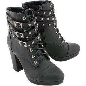 Milwaukee Leather MBL9417 Women's Black Lace-Up Fashion Boots with Triple Strap Studded Accents