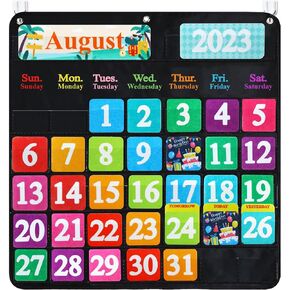 مخطط جيب للتقويم الشهري للفصل الدراسي باللون الأسود للأطفال مع 68 بطاقة لباد، ومستلزمات مدرسة المعلم، وديكورات الفصول الدراسية لمرحلة ما قبل المدرسة - لوحة إعلانات يجب اقتناؤها من رياض الأطفال إلى المرحلة الابتدائية in Kuwait
