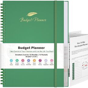 Budget Planner, Budget Book with Expense Tracker, Financial Planner with 12 Pockets, Undated Monthly Bill Organizer Notebook for Saving Money, Debt Tracker, Spending Tracker 8.3" x 5.8" (A5, Black)