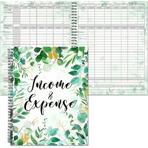 Harloon Income and Expense Log Book Eucalyptus Income and Expense Tracker Small Business Accounting Bookkeeping Ledger Book for Personal Finance Business Account Record Office Supply, 8.7 x 11 Inch
