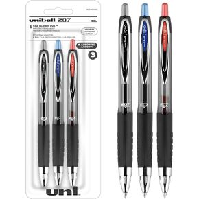 Black Retractable Gel Pens 2 Pack with Medium Points, Uni-Ball 207 Signo Click Pens are Fraud Proof and the Best Office Pens, Nursing Pens, Business Pens, School Pens, and Bible Pens
