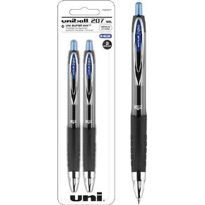 Black Retractable Gel Pens 2 Pack with Medium Points, Uni-Ball 207 Signo Click Pens are Fraud Proof and the Best Office Pens, Nursing Pens, Business Pens, School Pens, and Bible Pens