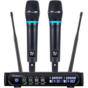 S9 UHF Rechargeable Wireless Microphone System Karaoke Microphone Wireless Mic Cordless Dual with Bluetooth Receiver Box + Volume Control ECHO for Karaoke Singing Speech Meeting Church, 200FT
