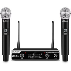 نظام ميكروفون لاسلكي D Debra UHF UBR-102 مع ميكروفونات لاسلكية مزدوجة محمولة، نطاق 260 قدم، مناسب للكنيسة والمحاضرات والكاريوكي وحفلات الزفاف ودي جي والحانات