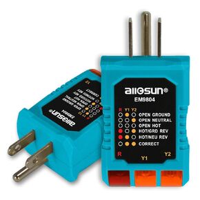 allsun GFCI Outlet Tester AC Electrical Outlet Receptacles Socket Tester 125V~60Hz Power Socket Electric Circuit Polarity Voltage Detector Circuit Analyzer Wall Plug Breaker Finder(EM9807)