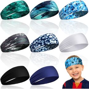 Haull Kids Boys Sports Headbands Bandanas for Boys Athletic Sweatbands Headbands for Kids Football Headband Youth Kids Elastic Hairband for Football Basketball Sports