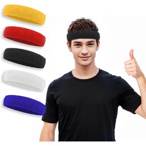 5 Pack Sweatbands Sports Headbands for Men Women, Sweat Head Bands for Athletic Exercise Gym Basketball Football (Colorful)