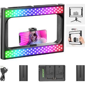 Neewer RGB LED Ring Light Selfie Light, 360° Full Color, Smartphone Video Rig & Phone Video Stabilizer, 2500K~10000K CRI 97+ LED Light with Battery & Charger for Filmmaking/TikTok/Makeup/YouTube/Vlog