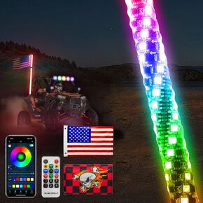WEKILAM 2 Pack 2FT Whip Lights with Spring, LED Whip Light with App & Remote Control, Spiral RGB Chasing Lighted Antenna Whips, Music Whip Light for UTV ATV RZR SXS Can-Am Dune Buggy Offroad Truck