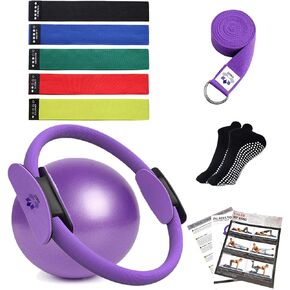 YXILEE Pilates Ring Circle Set - Workout at Home Workout Equipment Women - Booty Bands Stretching Equipment Pilates Mini Exercise Ball for Legs Arms and Thighs - Weight Loss for Women Video Guides