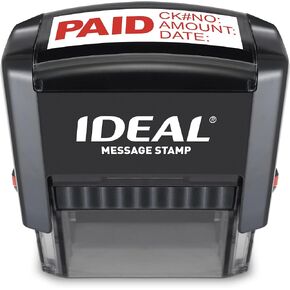 Self Inking Stamp – English Text Paid with Fill-in Fields Check No, Amount, Date – Red Ink, Impression Size 11/16" x 1-7/8"
