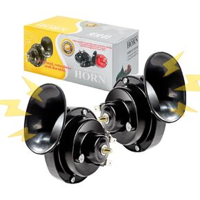 2 PCS Car Horn Auto Horn,Super Loud Train Car Horn,12V Waterproof High Low Tone Truck Horn Electric Snail Speaker,Universal Fit Electric Snail Horn Kit Replacement for Cars,Motorcycles,Truck (Black)