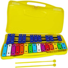 Xylophone 25 Notes Metal Glockenspiel Percussion Instrument with Case Two Safe Mallets, Perfectly Tuned Musical Instrument for Kids Toddlers Adult Music Teaching, Gifts(Yellow)