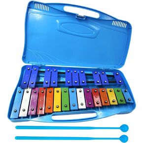 Xylophone 25 Notes Metal Glockenspiel Percussion Instrument with Case Two Safe Mallets, Perfectly Tuned Musical Instrument for Kids Toddlers Adult Music Teaching, Gifts(Yellow)