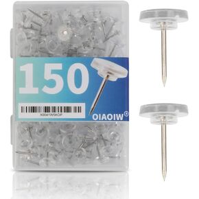 150 PCS Clear Push Pins Tacks Count in Reusable Box for Bulletin Boards and Wall Displays Heavy Duty Plastic Head