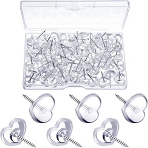 Heart Clear Push Pins for Cork Board, Transparent Heart Shaped Thumb Tacks Plastic Decorative Push Pins for Posters, Office, Photo Maps, School, Classroom Supplies (100 Pieces)