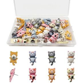50 pcs Cat Push Pin, Little Flower Cat Decorative Push Pin, Cute Thumb Tacks Animal Push Pins for Cork Board Bulletin Board Photo Wall Maps