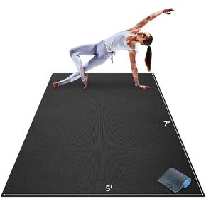 Gorilla Mats Premium Large Yoga Mat – 7' x 5' x 8mm Extra Thick & Ultra Comfortable, Non-Toxic, Non-Slip Barefoot Exercise Mat – Works Great on Any Floor for Stretching, Cardio or Home Workouts