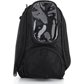 Keenso Motorcycle Tank Bag Magnetic Backpack, Universal Motorbike Tank Bag Strap Mount with Strong Magnetic, Riding Oil Fuel Tank Bag Waterproof Oxford Saddle Black