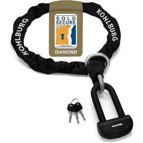 KOHLBURG 18 lbs massive motorcycle security chain lock - 7 ft long with our highest German Security Level 10plus of 10 - heavy duty steel chain 0.5" as anti theft motorcycle lock, scooter & ebike lock