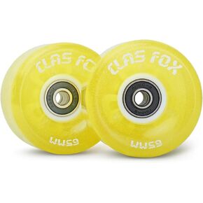 CLAS Fox Roller Skate Wheels Luminous Light up with Shining Dots and ABEC-9 Bearings Installed 65mm X 35mm 82A 8 PCS Outdoor or Indoor for Double Row Skating (Fluo. Yellow)