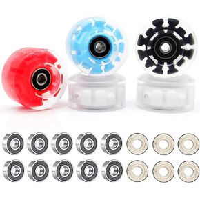 VAKA Luminous Light Up Quad Roller Skate Wheels with BankRoll Bearings Installed 4 Pack - Pop Quad Roller Skate Wheels 32mm x 58mm