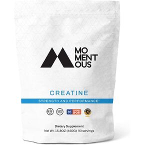 Momentous Creatine Monohydrate Powder - Creapure Creatine Performance - Monohydrate Creatine for Muscle Support, Helps Energy Levels - Creatine for Women & Men - 5g Per Serving (90 Servings)