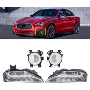 مصابيح الضباب LED KaiWell وأضواء الجري النهارية مناسبة لسيارة Infiniti Q50 Sport 2014 2015 2016 2017 2018 2019 2020 DRL مصابيح إشارة الانعطاف الجانب الأيسر والأيمن in Kuwait