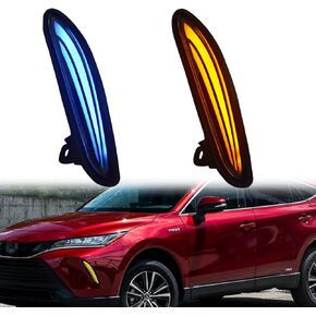 Switchback White/Amber/Blue LED DRL Front Fog Lamp Daytime Running Light Sequential Flash Turn Signal Feature Compatible with Toyota Venza LE XLE Limited 2021 2022 Accessories