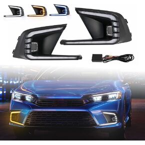 ALAVENTE 2PCS LED Daytime Running Light Fog Lamp For Honda Civic 2021 2022 with Sequential Flow Signal Tri-Colors Light Modes