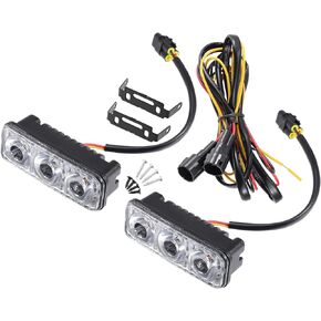 Car LED Switchback Daytime Running Light Bar 3.4Inch Bumper Grille Driving Turn Signal Lamp Off Road Work Light Waterproof White Amber Light Aluminum Black (Set of 2)