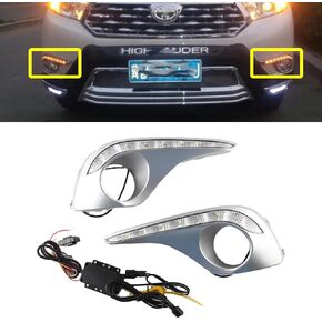 LED Fog Lights Assemblies Fit for 2011 2012 2013 Highlander Daytime Running Light DRL With Amber Sequential Turn Signal Driving Lights