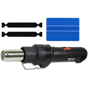 REV Professional Grade Inline Design Handheld Heat Gun for Automotive Vinyl Wrap (Heat Gun with Grey Nylon Utility Gloves)