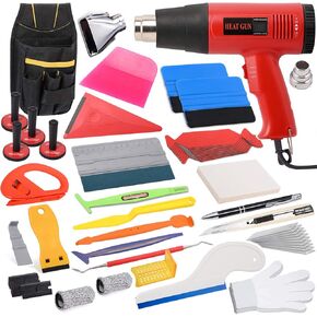 Vinyl Wrap Tool Kit for Car Wrapping & Window Tinting Film Installation, PPF Wrapping Tools Kit Includes 110V Heat Gun for Vinyl, Toolkit Bag, Micro Wrap Squeegee, Magnet Holder, Film Cutter, Scraper