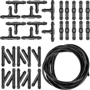 Fluher 30 PCS Car Windshield Washer Hose Kit, 13.1Ft/4m Rubber Hose + 30 Hose Connectors Quick Cleaning Set, Connects Car Water Pump and Nozzle Mounting Accessories, Universal for Most Cars (Black)
