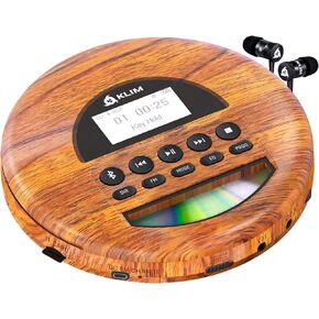 KLIM Nomad Wood - New 2024 - Portable CD Player Walkman - Long-Lasting Battery - Includes Headphones - Radio FM - Compatible MP3 CD Player Portable - TF Card Radio FM Bluetooth - Ideal for Cars