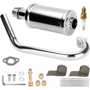 HIAORS Upgrade Exhaust Pipe Silencer Kit for Predator 212cc 196cc 224cc Coleman CT200U BT200X CT200U-EX Baja Warrior Massimo MB165 MB200 KT196 Mini Bike Go Kart Parts with Main Jet Kit Heat Wrap