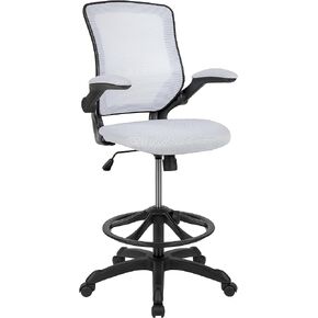 Flash Furniture Kale Mid-Back Swivel Office Chair with Adjustable Foot Ring, Lumbar Support, and Seat Height, Ergonomic Mesh Executive Chair with Armrests, Black